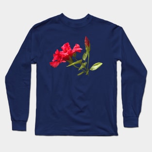 Red Hibiscus Tropical Flower and Bud Long Sleeve T-Shirt